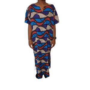 Nigerian‎ Adire Bubu African Wax Fabric Dress OSFM